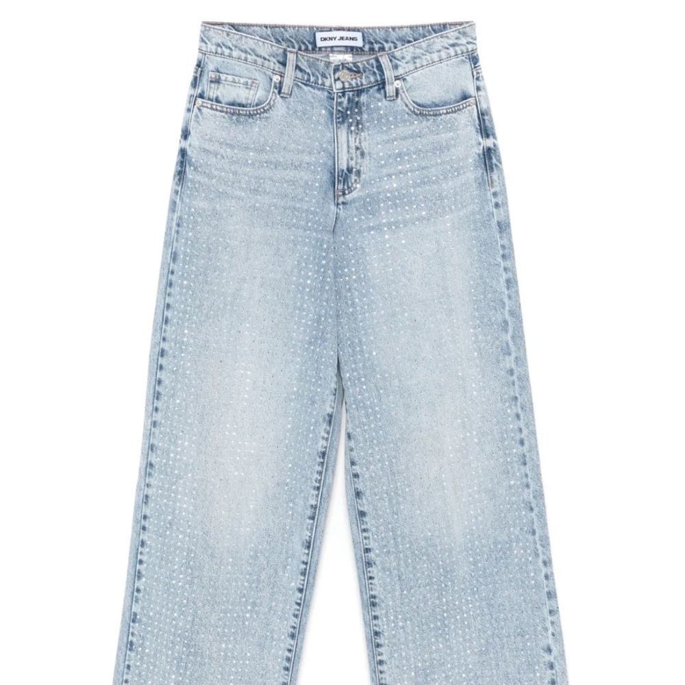 DKNY Light Wash Wide-Leg Studded Jeans -25.5” inseam